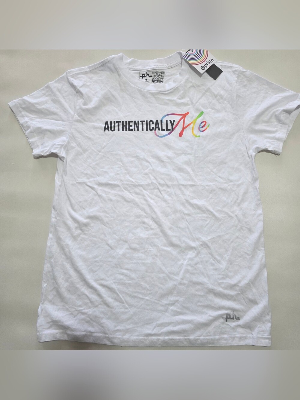 The Phluid Project White T-Shirt with Rainbow "Authentically Me" Script